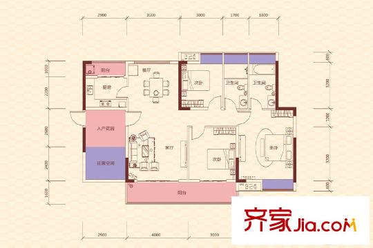 達(dá)鑫江濱新城27棟01/02戶型 3室2廳2衛(wèi)1廚