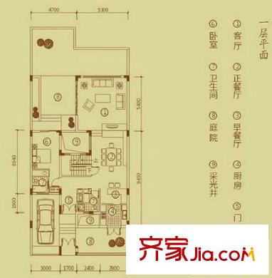 萬科棠樾南入口戶型地下一層平面圖 1室3廳1衛(wèi)1廚