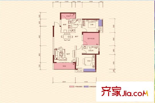 達(dá)鑫江濱新城26棟03、04戶型 2室2廳2衛(wèi)1廚