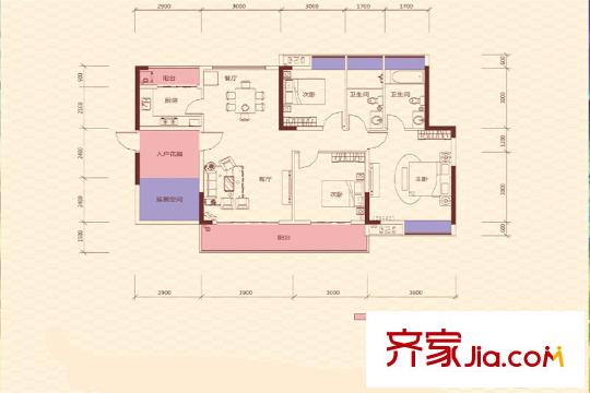 達(dá)鑫江濱新城26棟01、02戶型 3室2廳2衛(wèi)1廚