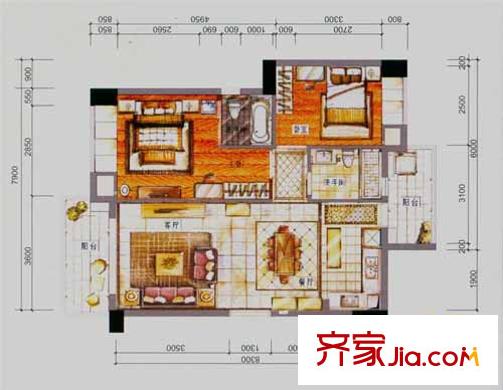虎門地標(biāo)戶型圖2棟18層01戶型 2室2廳2衛(wèi)