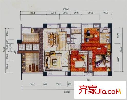 虎門地標(biāo) 3室 戶型圖