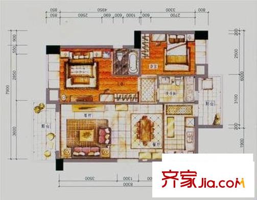 虎門地標(biāo) 2室 戶型圖