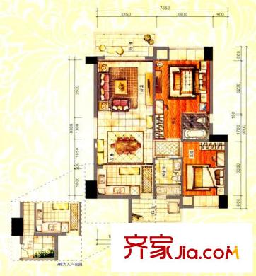虎門地標(biāo)戶型圖09/10/11棟標(biāo)準(zhǔn)層01單位 2室2廳2衛(wèi)
