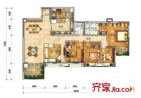 萬科虹溪諾雅洋房 5室 戶型圖
