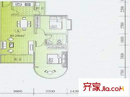 麗景花園2室 戶型圖