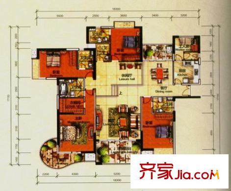 天驕峰景國闕2棟2單元03戶型圖 4室2廳2衛(wèi)1廚