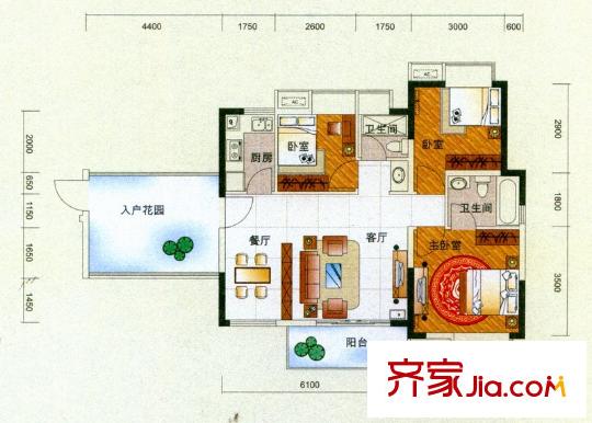 中惠香樟綠洲戶型圖51、52棟標(biāo)準(zhǔn)層01、04戶型 3室2廳2衛(wèi)1廚