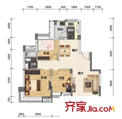 中惠香樟綠洲戶型圖41棟居家戶型 3室2廳1衛(wèi)1廚