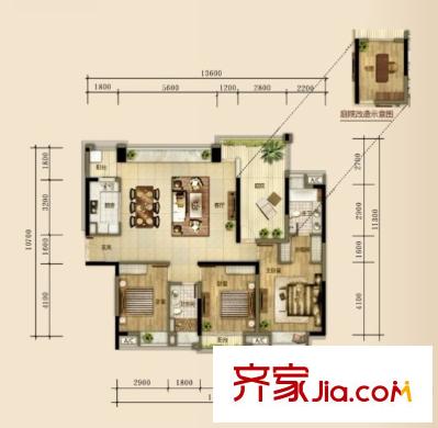 森林湖蘭溪谷戶型圖8棟1-2單元03、2-3單元標(biāo)準(zhǔn)層01戶型 3室2廳2衛(wèi)1廚