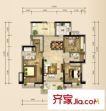 森林湖蘭溪谷戶型圖8棟1-3單元標(biāo)準(zhǔn)層02戶型 3室2廳2衛(wèi)1廚