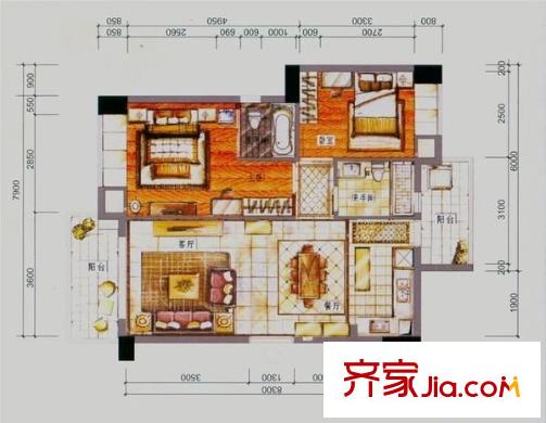 虎門地標(biāo) 2室 戶型圖