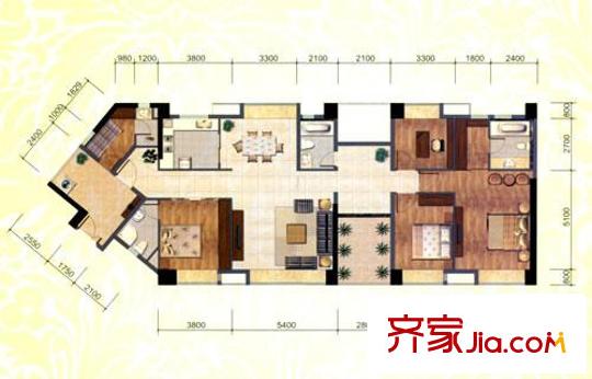 虎門地標(biāo)戶型圖09棟標(biāo)準(zhǔn)層02單位 4室2廳3衛(wèi)