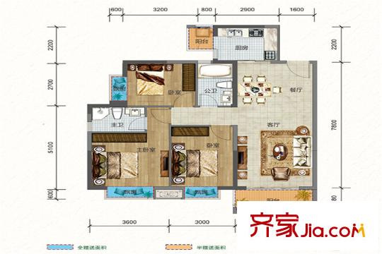 班芙春天2棟G戶型圖 3室2廳2衛(wèi)1廚