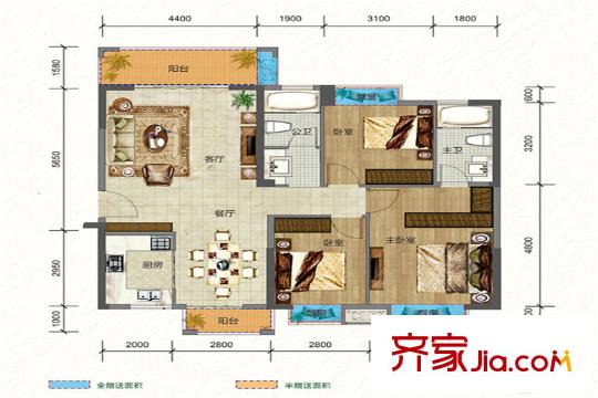 班芙春天2棟E戶型圖 3室2廳2衛(wèi)1廚