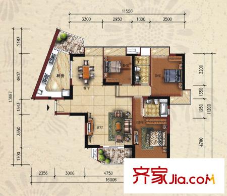天驕峰景8棟標(biāo)準(zhǔn)層01戶型 3室2廳2衛(wèi)1廚