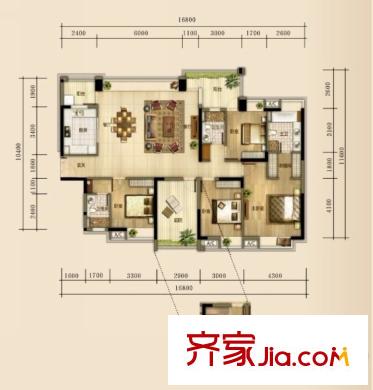 森林湖蘭溪谷戶型圖8棟1單元標準層01戶型 4室2廳3衛(wèi)1廚