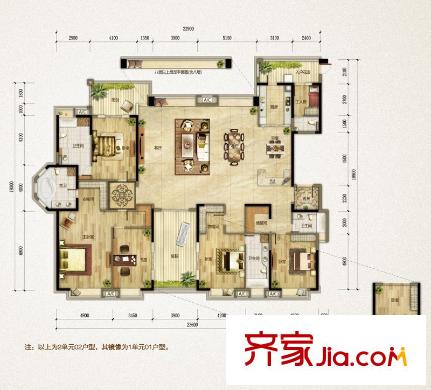 森林湖蘭溪谷戶型圖7棟標準層1單元01、2單元02戶型 5室2廳5衛(wèi)1廚