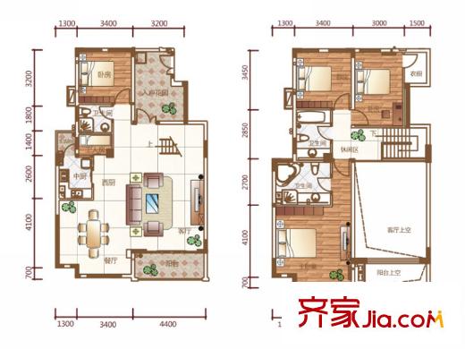 中惠香樟綠洲戶型圖46棟47棟48棟復(fù)式戶型圖 4室2廳3衛(wèi)2廚