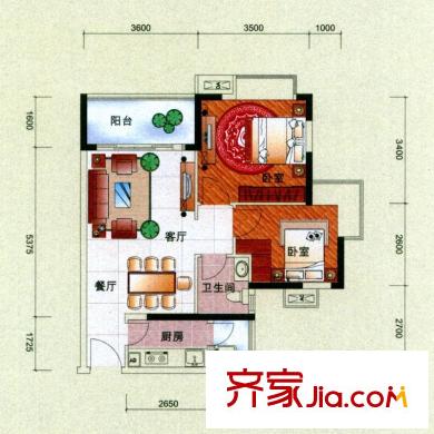 中惠香樟綠洲戶型圖49、50棟標(biāo)準(zhǔn)層01、06戶型 2室2廳1衛(wèi)1廚