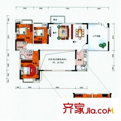 中惠香樟綠洲戶型圖49、50棟標(biāo)準(zhǔn)層02戶型 3室2廳2衛(wèi)1廚