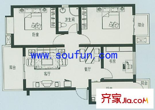 芙蓉花開戶型圖A4型 3室2廳1衛(wèi)1廚