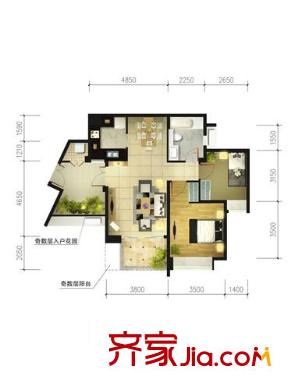恒大西錦城一期2-5號樓標(biāo)準(zhǔn)層B戶型 2室2廳1衛(wèi)1廚