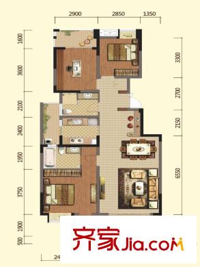 皇冠國(guó)際1期2棟標(biāo)準(zhǔn)層A1戶型（售罄） 3室2廳2衛(wèi)1廚