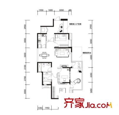 恒大西錦城二期9號樓標(biāo)準(zhǔn)層D戶型 3室2廳2衛(wèi)1廚