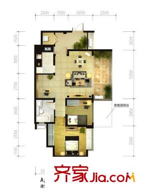 恒大西錦城一期2-5號樓標(biāo)準(zhǔn)層A戶型 2室2廳1衛(wèi)1廚