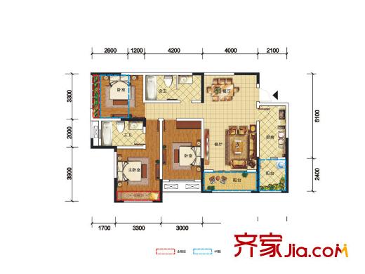 南湖左岸一期6號樓標(biāo)準(zhǔn)層D1戶型圖 2室2廳2衛(wèi)1廚