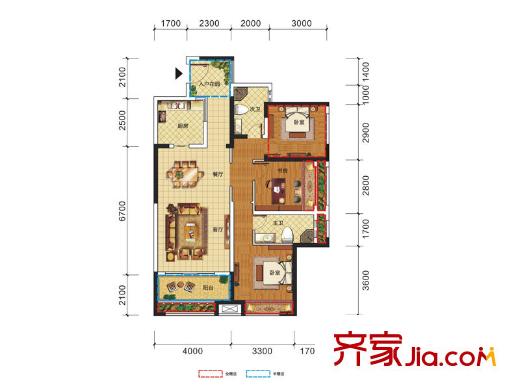 南湖左岸一期6號樓標(biāo)準(zhǔn)層E1戶型圖（售罄） 2室2廳2衛(wèi)1廚