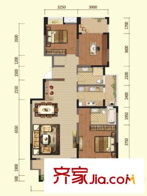 皇冠國(guó)際1期3棟標(biāo)準(zhǔn)層B1戶型（售罄） 3室2廳2衛(wèi)1廚