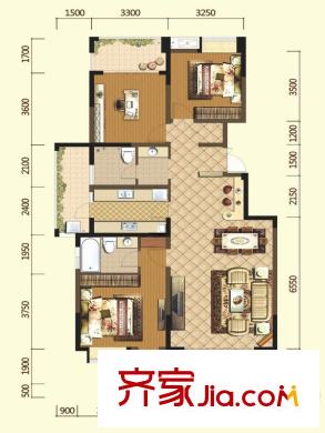皇冠國(guó)際1期3棟標(biāo)準(zhǔn)層B2戶型（售罄） 3室2廳2衛(wèi)1廚