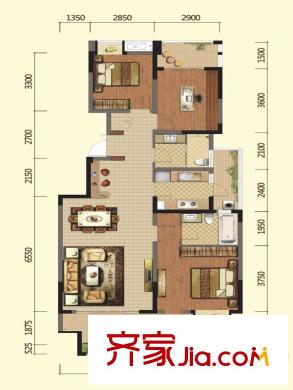 皇冠國(guó)際1期2棟標(biāo)準(zhǔn)層A戶型（售罄） 3室2廳2衛(wèi)1廚