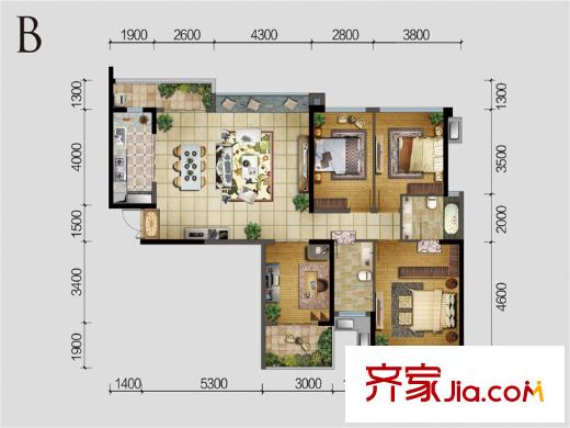 建發(fā)鷺洲國際一期1、5號樓標準層B1戶型（售罄） 4室2廳2衛(wèi)1廚