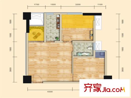 錦匯城一期13、14、15號(hào)樓標(biāo)準(zhǔn)層B2戶型  2室1廳1衛(wèi)1廚