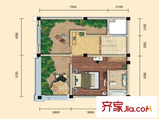 錦匯城一期別墅 6~9、11號(hào)樓A戶型（ 第三層 ） 1室1廳1衛(wèi)
