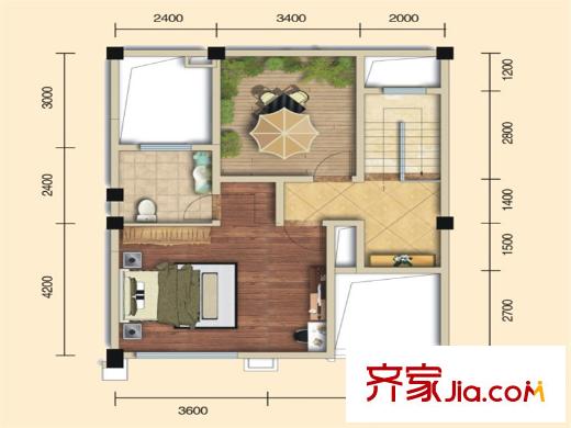 錦匯城一期別墅 6~9、11號(hào)樓B戶型（ 第三層 ） 1室1廳1衛(wèi)