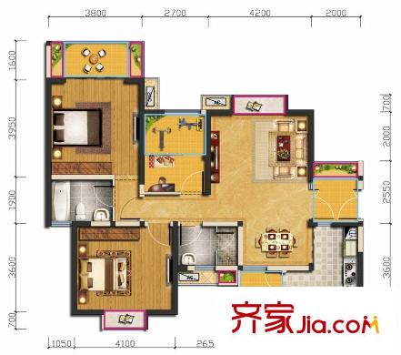 匯錦城一期3號樓標準層E1戶型【售罄】 3室2廳2衛(wèi)1廚
