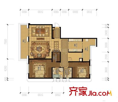 保利康橋1期3棟頂躍戶型下層 5室2廳4衛(wèi)1廚