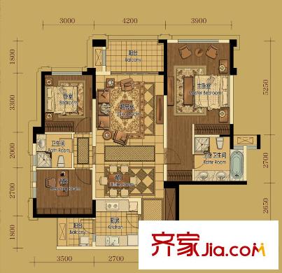保利康橋1期1棟標準層D1戶型 3室2廳2衛(wèi)1廚