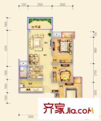 保利錦江里5棟標(biāo)準(zhǔn)層A1戶型 3室2廳1衛(wèi)1廚