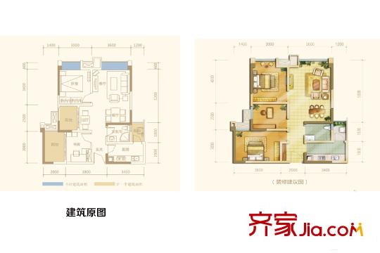 中信城左岸3、4、20棟標(biāo)準(zhǔn)層B2戶型 3室2廳2衛(wèi)1廚