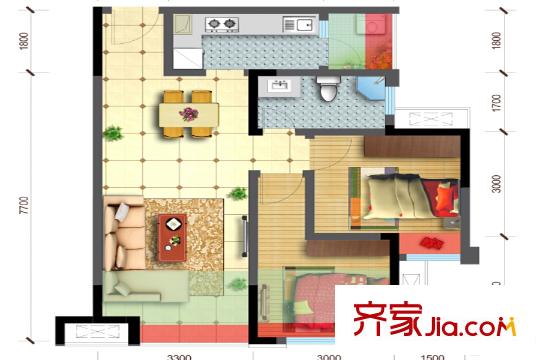 隆鑫十里畫卷1期3、4棟標準層C1-1戶型【售罄】 2室2廳1衛(wèi)1廚