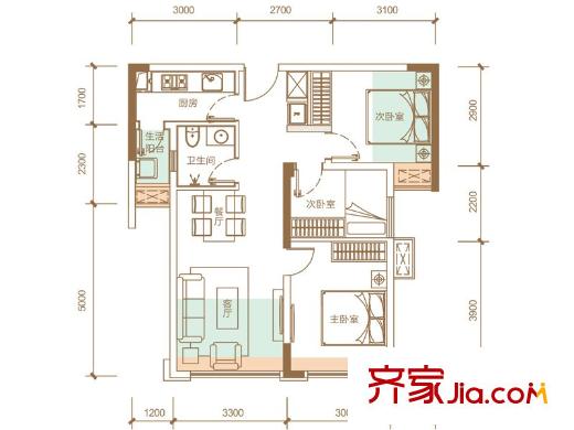 隆鑫十里畫卷一期1、2號樓標(biāo)準(zhǔn)層B2戶型【售罄】 3室2廳1衛(wèi)1廚