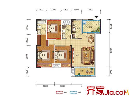 南湖左岸一期6號樓標(biāo)準(zhǔn)層F3戶型圖 2室2廳2衛(wèi)1廚