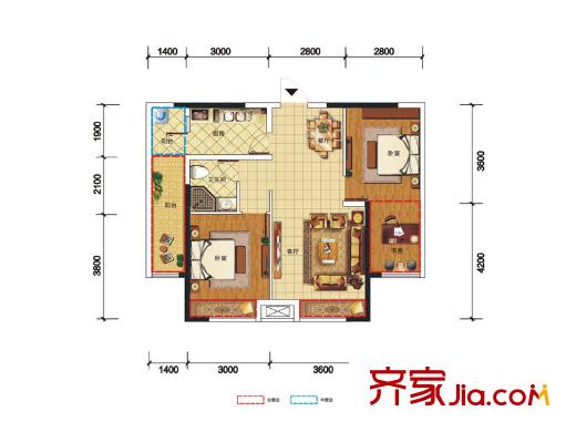 南湖左岸一期6號樓標(biāo)準(zhǔn)層A2戶型圖 2室2廳1衛(wèi)1廚