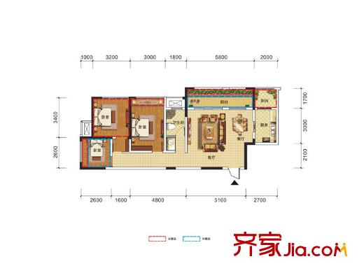 南湖左岸一期6號樓標(biāo)準(zhǔn)層B1戶型圖 1室2廳1衛(wèi)1廚