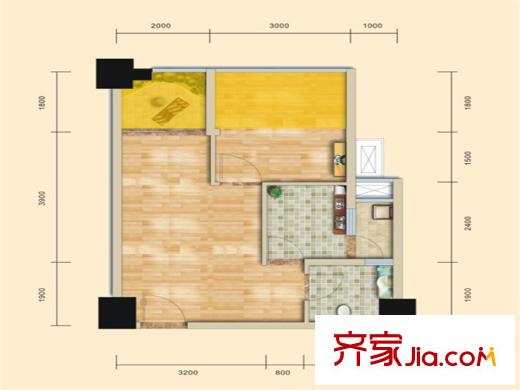 錦匯城一期13、14、15號(hào)樓標(biāo)準(zhǔn)層B1戶型  1室1廳1衛(wèi)1廚